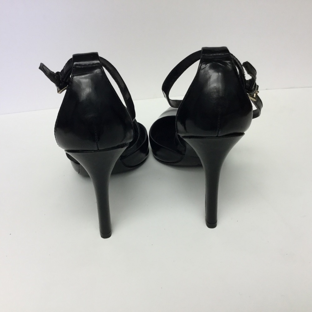 POUR LA VICTOIRE  PATENT LEATHER ANKLE STRAP HEELS BLACK 9 EUC - Picture 6 of 8